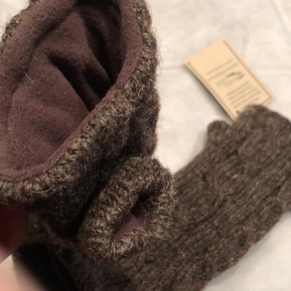 NWT brown fleece lined fingerless gloves - Picture 6 of 8